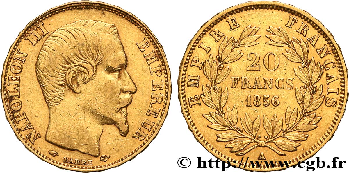 20 francs or Napoléon III, tête nue 1856 Paris F.531/9 XF40 