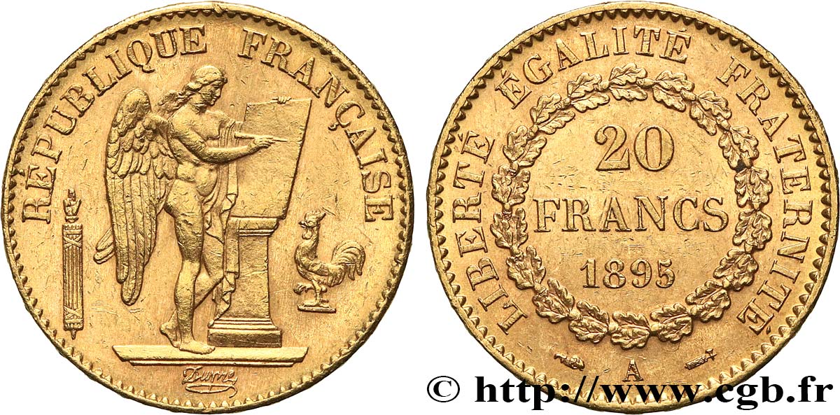 20 francs or Génie, IIIe République 1895 Paris F.533/19 MBC40 