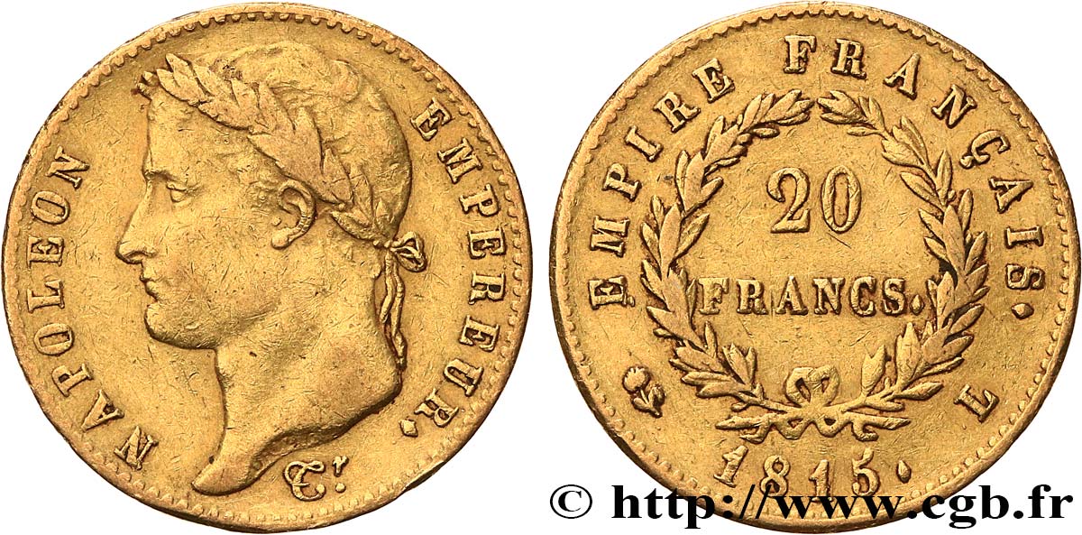 20 francs or Napoléon tête laurée, Cent-Jours 1815 Bayonne F.516A/2 S35 
