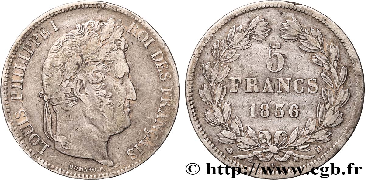 5 francs IIe type Domard 1836 Lyon F.324/56 TB+ 