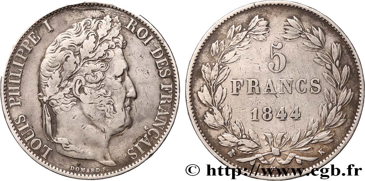 5 francs IIIe type Domard 1844 Bordeaux F.325/4 TB+ 