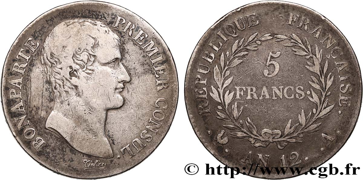 5 francs Bonaparte Premier Consul 1804 Paris F.301/9 TB 