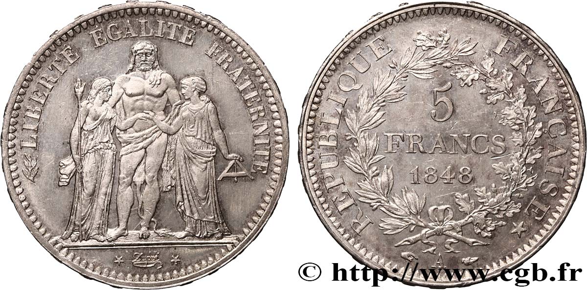 5 francs Hercule, IIe République 1848 Paris F.326/1 EBC60 