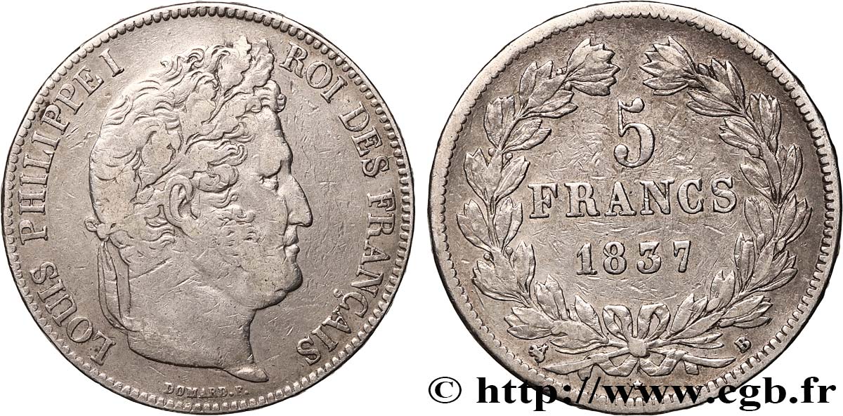 5 francs IIe type Domard 1837 Rouen F.324/62 S 