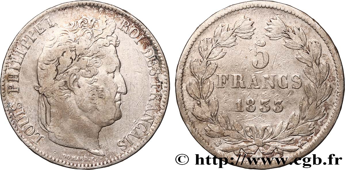 5 francs IIe type Domard 1833 Bordeaux F.324/21 VF 