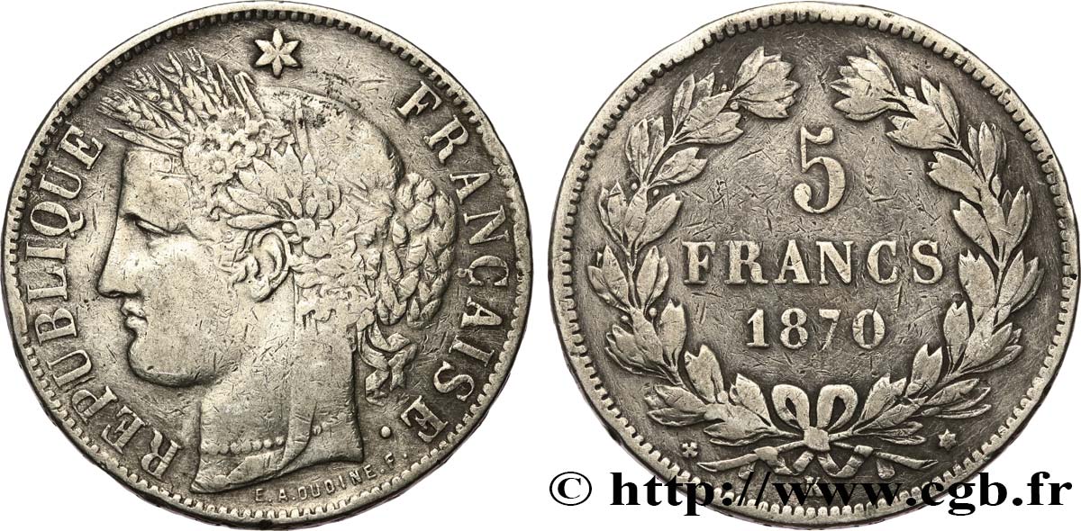 5 francs Cérès, sans légende 1870 Bordeaux F.332/5 S 