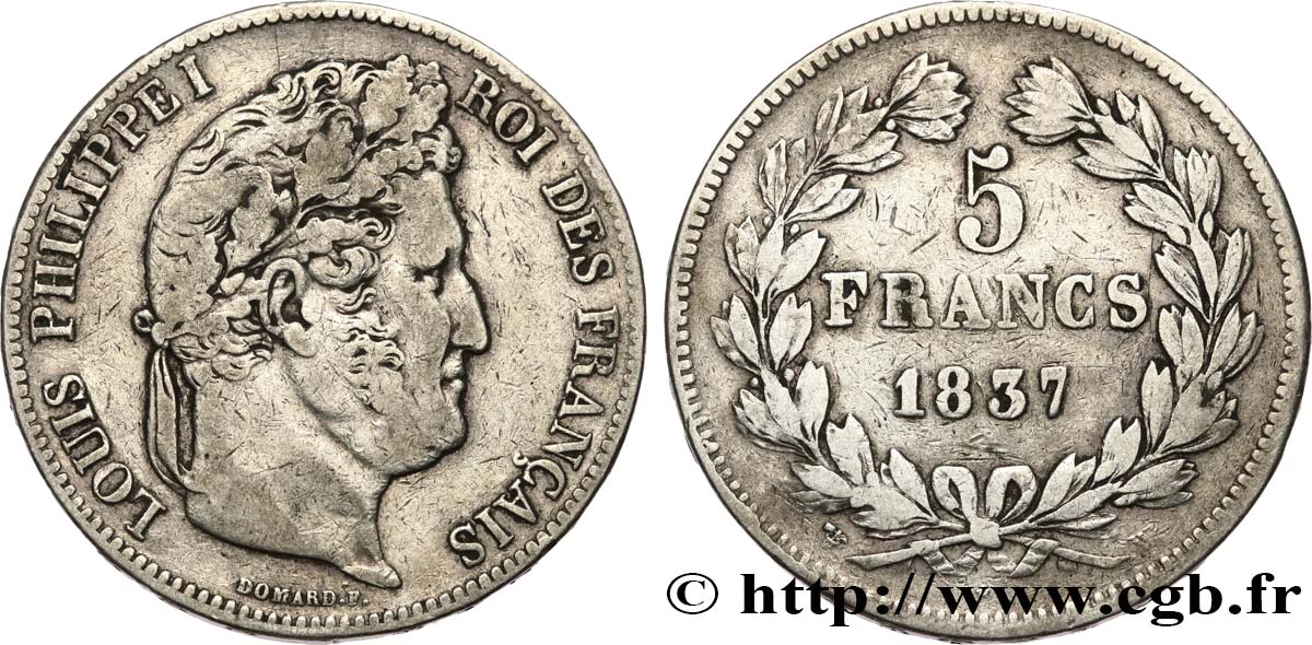 5 francs IIe type Domard 1836 Rouen F.324/54 TB 