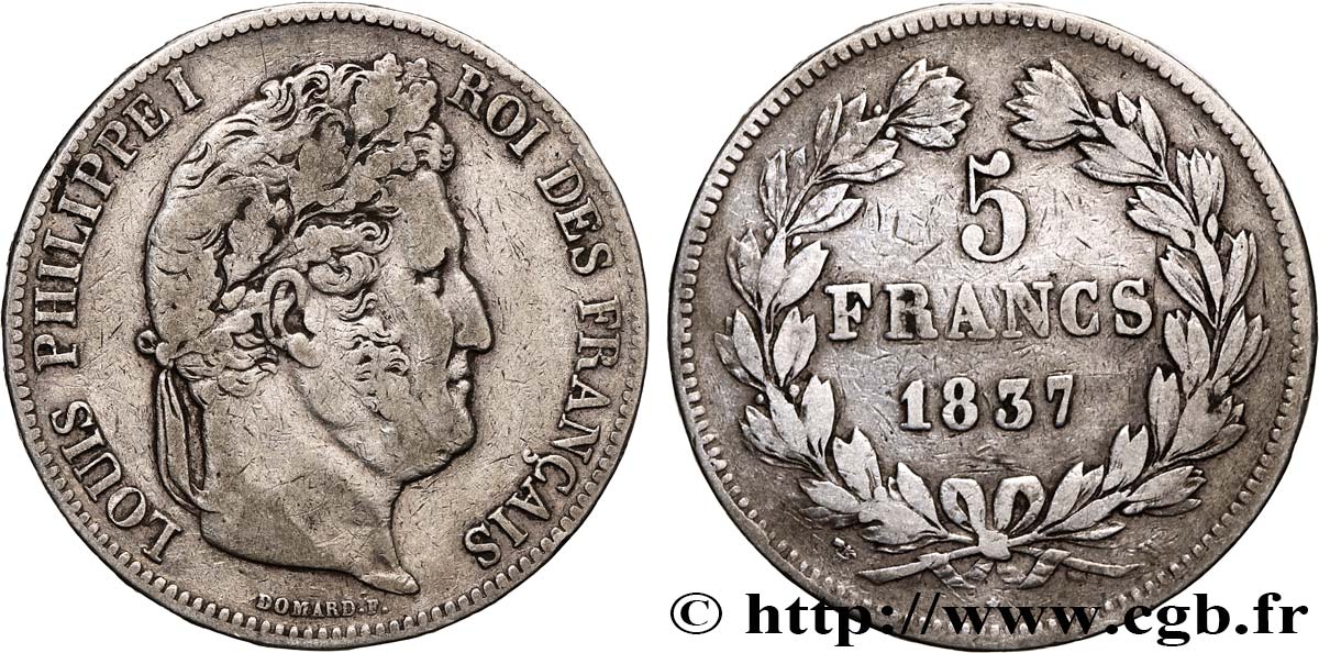 5 francs IIe type Domard 1837 Lille F.324/67 MB 