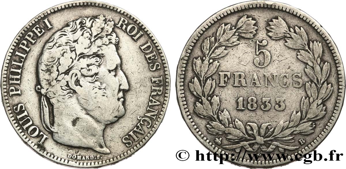 5 francs IIe type Domard 1833 Rouen F.324/15 TB 