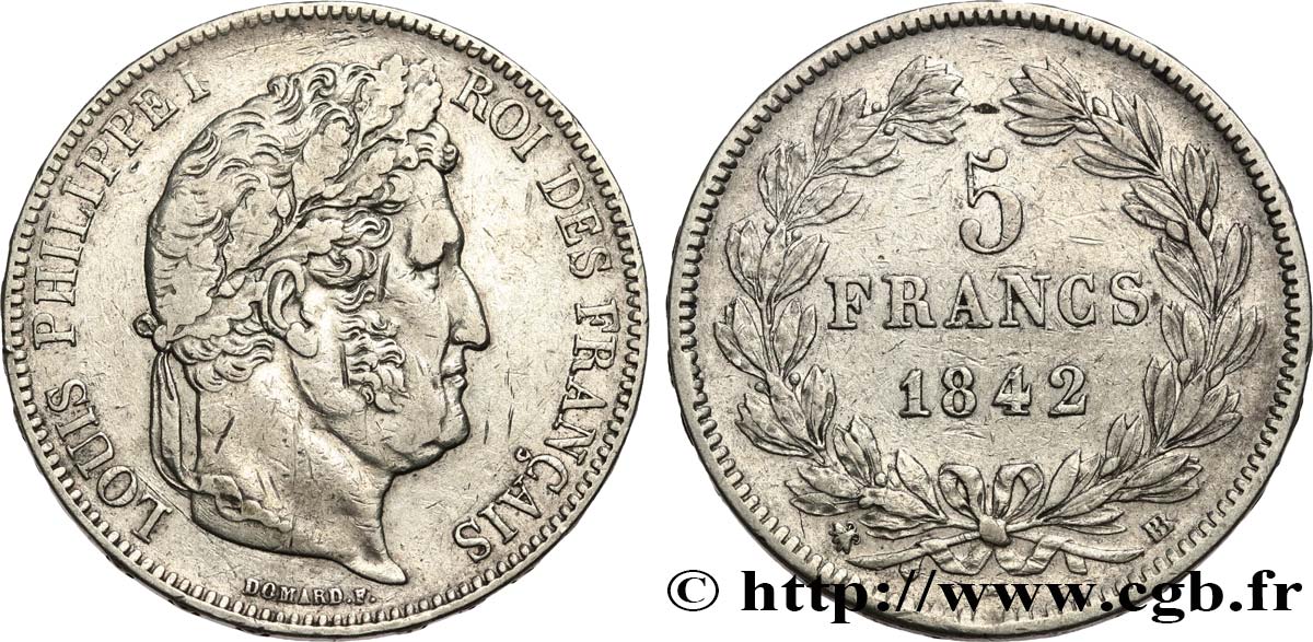 5 francs IIe type Domard 1842 Strasbourg F.324/97 TTB 