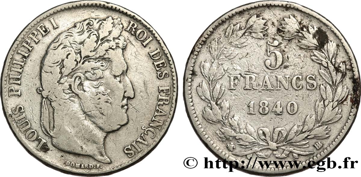 5 francs IIe type Domard 1840 Strasbourg F.324/85 VF 