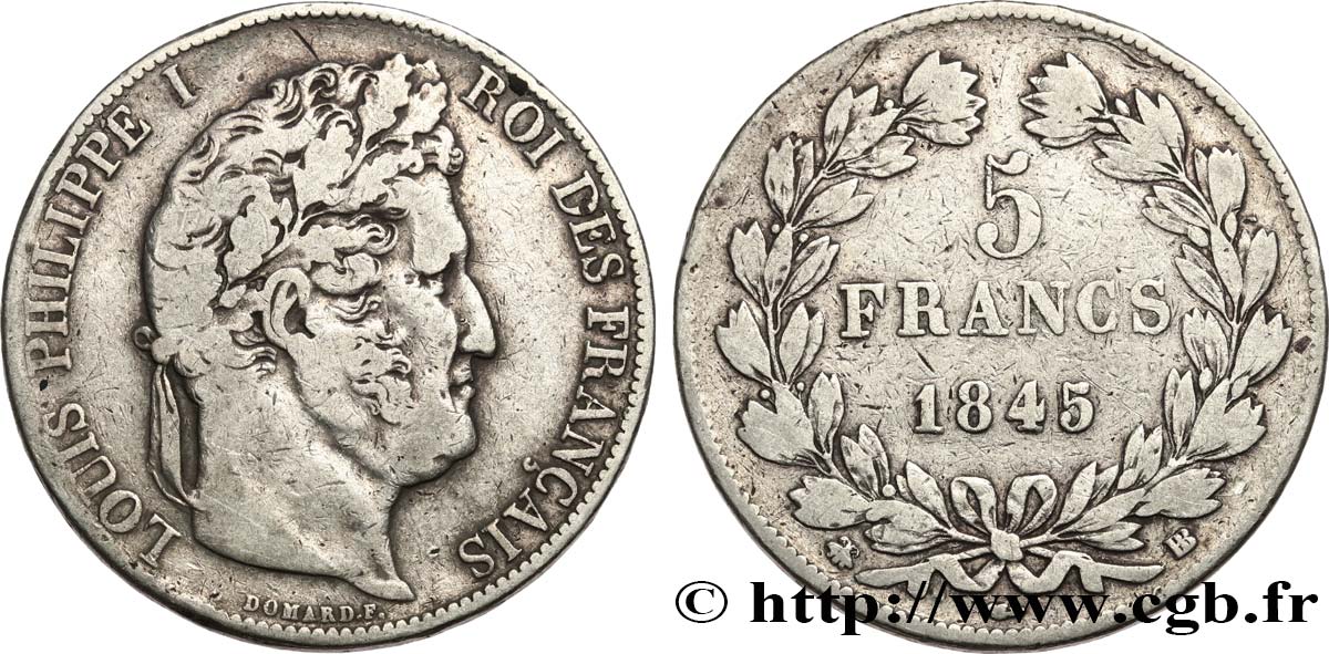 5 francs IIIe type Domard 1845 Strasbourg F.325/7 VF 