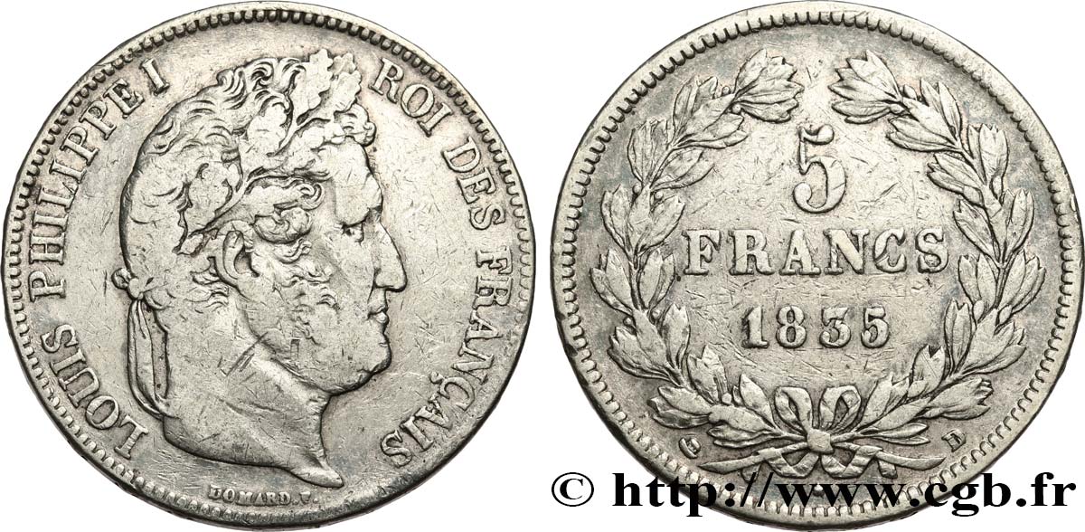 5 francs IIe type Domard 1835 Lyon F.324/45 TB 