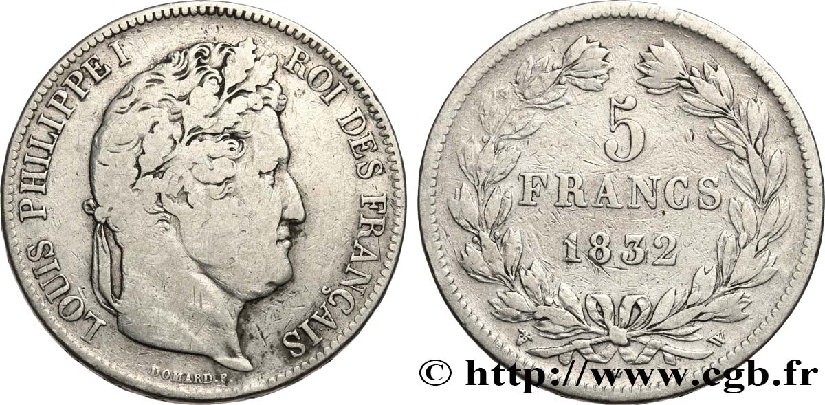 5 francs IIe type Domard 1832 Lille F.324/13 TB 