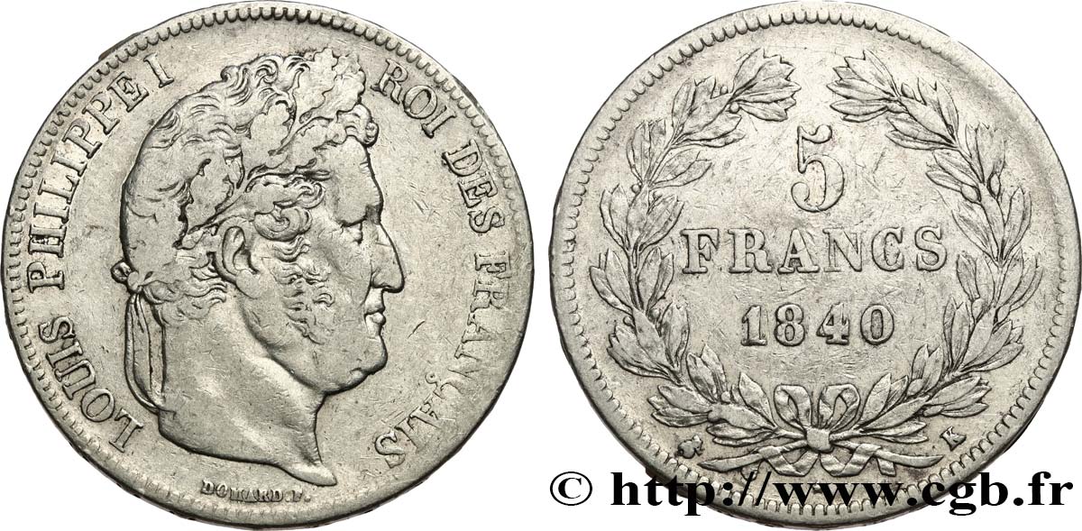 5 francs IIe type Domard 1840 Bordeaux F.324/87 VF 