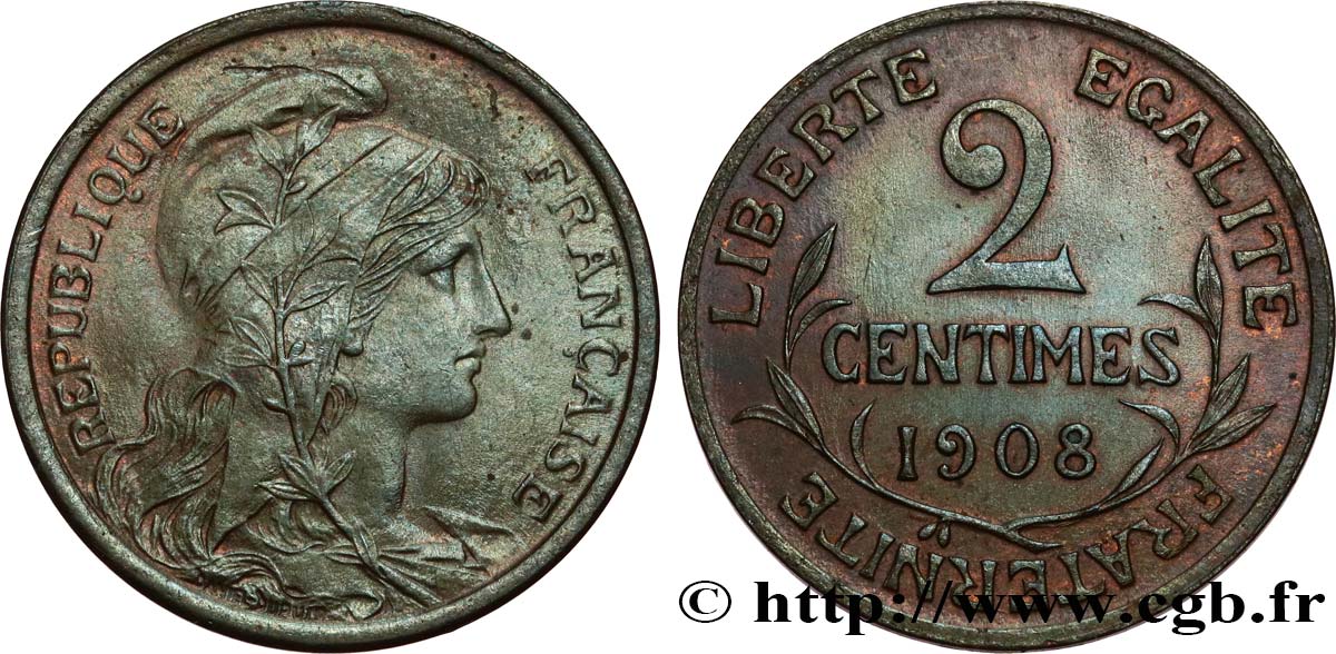 2 centimes Daniel-Dupuis 1908 Paris F.110/11 SPL 