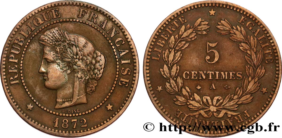 5 centimes Cérès 1872 Paris F.118/4 VF35 