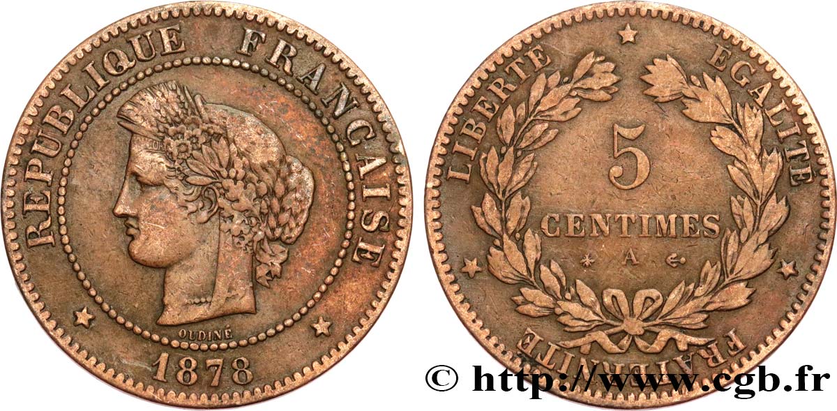 5 centimes Cérès 1878 Paris F.118/17 VF25 