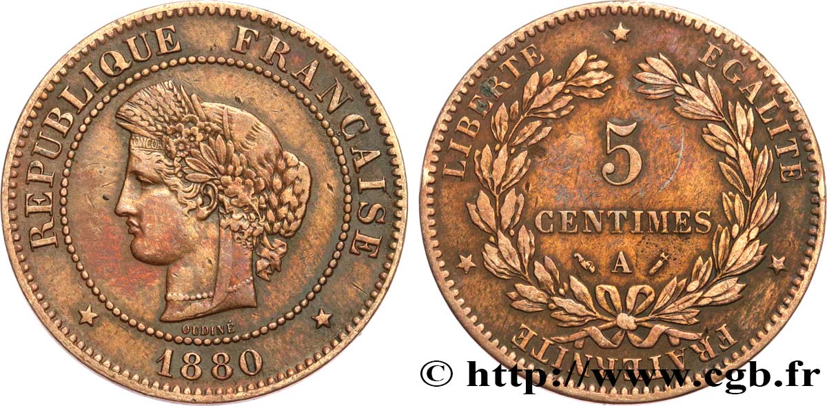 5 centimes Cérès 1880 Paris F.118/21 VF 