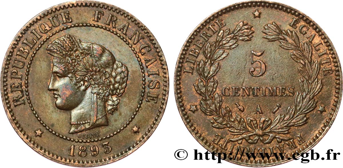 5 centimes Cérès 1893 Paris F.118/35 TTB50 