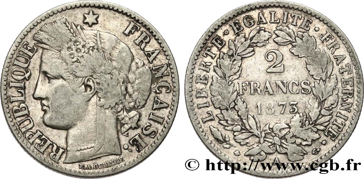 2 francs Cérès, avec légende 1873 Paris F.265/10 TB 