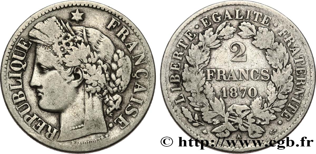 2 francs Cérès, avec légende 1870 Paris F.265/2 VF 