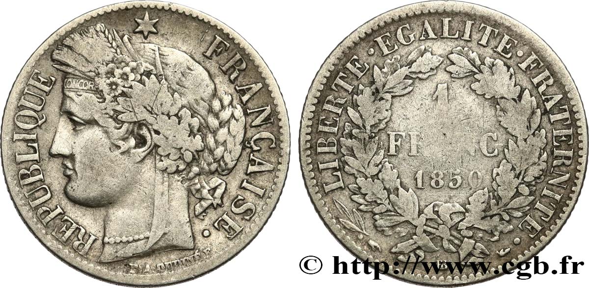 1 franc Cérès, IIe République 1850 Strasbourg F.211/7 TB 