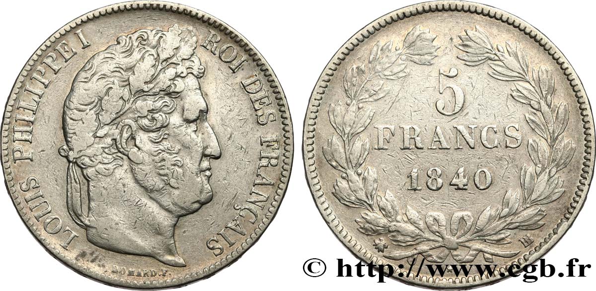5 francs IIe type Domard 1840 Strasbourg F.324/85 VF 