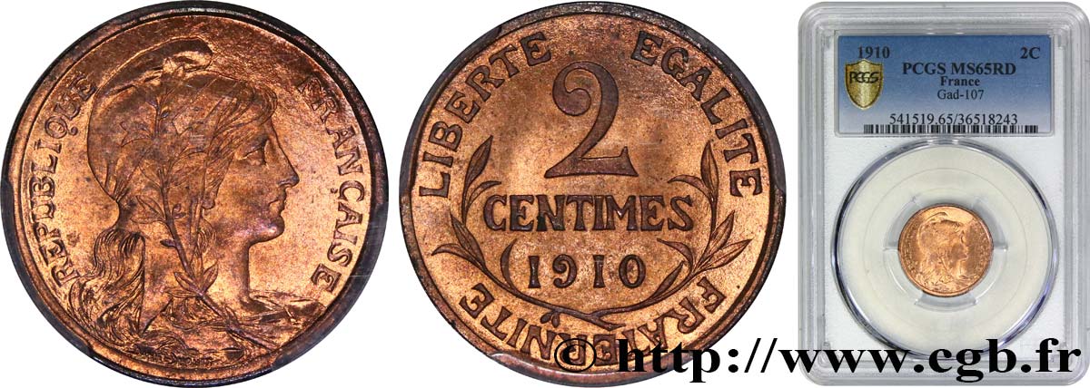 2 centimes Daniel-Dupuis 1910 Paris F.110/13 FDC65 PCGS