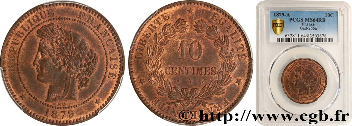 10 centimes Cérès 1879 Paris F.135/22 SC64 PCGS
