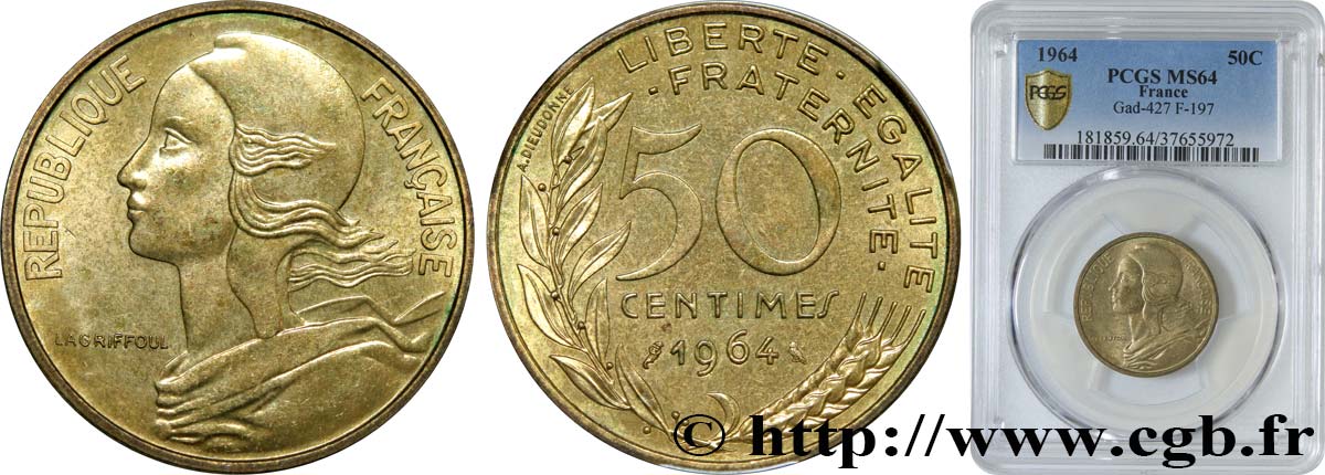 50 centimes Marianne 1964 Paris F.197/6 SPL64 PCGS