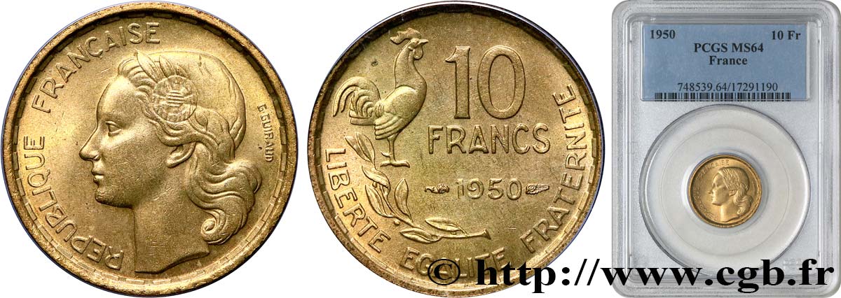 10 francs Guiraud 1950  F.363/2 SC64 PCGS