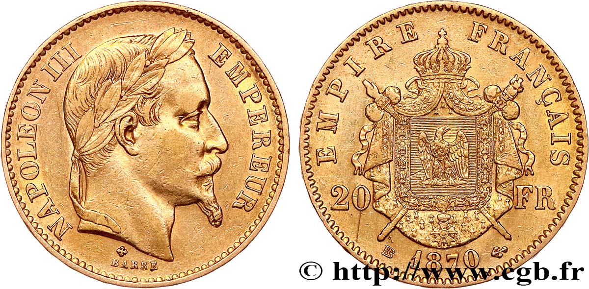 20 francs or Napoléon III, tête laurée 1870 Strasbourg F.532/24 XF 