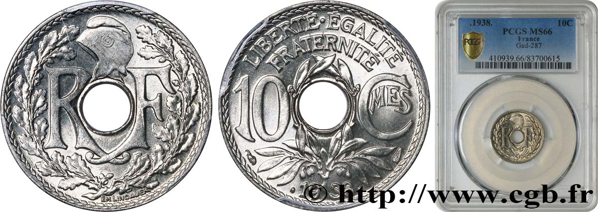 10 centimes Lindauer, maillechort 1938  F.139/2 MS66 PCGS