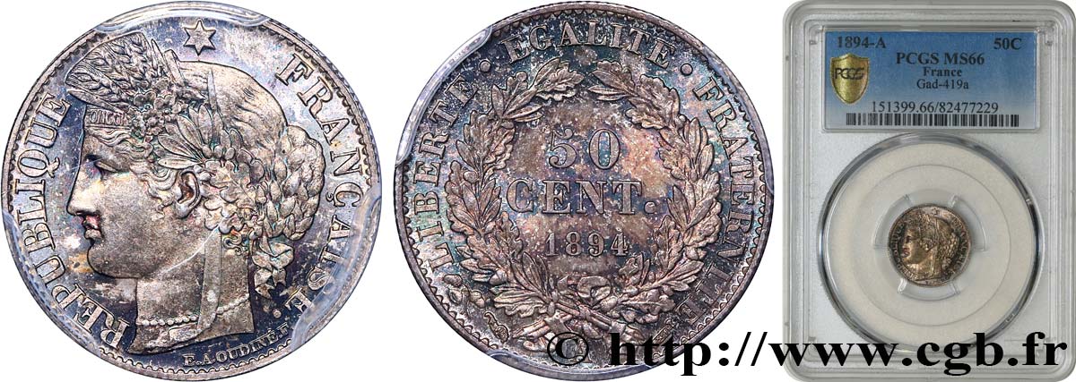 50 centimes Cérès, Troisième République 1894 Paris F.189/15 FDC66 PCGS