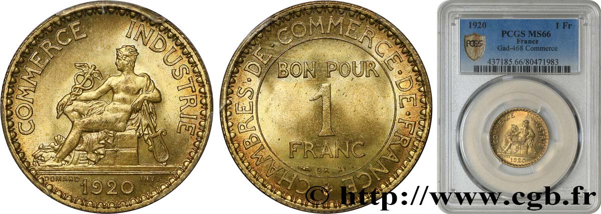 1 franc Chambres de Commerce 1920 Paris F.218/2 FDC66 PCGS