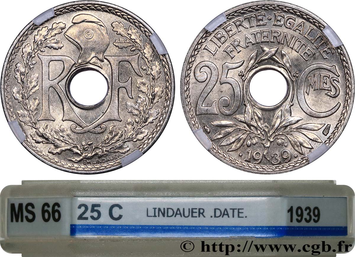 25 centimes Lindauer, maillechort 1939  F.172/3 ST66 GENI