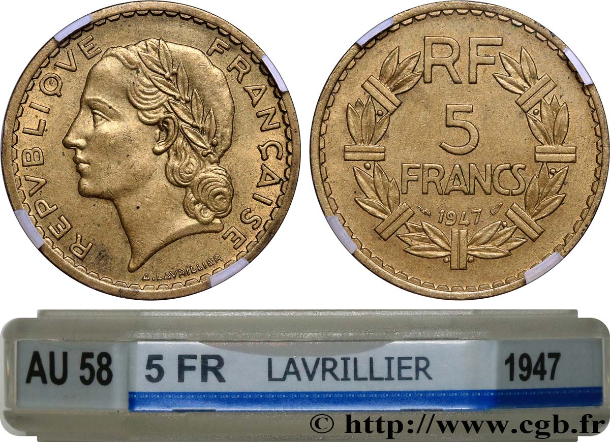 5 francs Lavrillier, bronze-aluminium 1947  F.337/9 EBC58 GENI