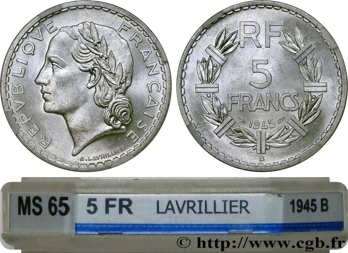 5 francs Lavrillier, aluminium 1945 Beaumont-Le-Roger F.339/4 FDC65 GENI