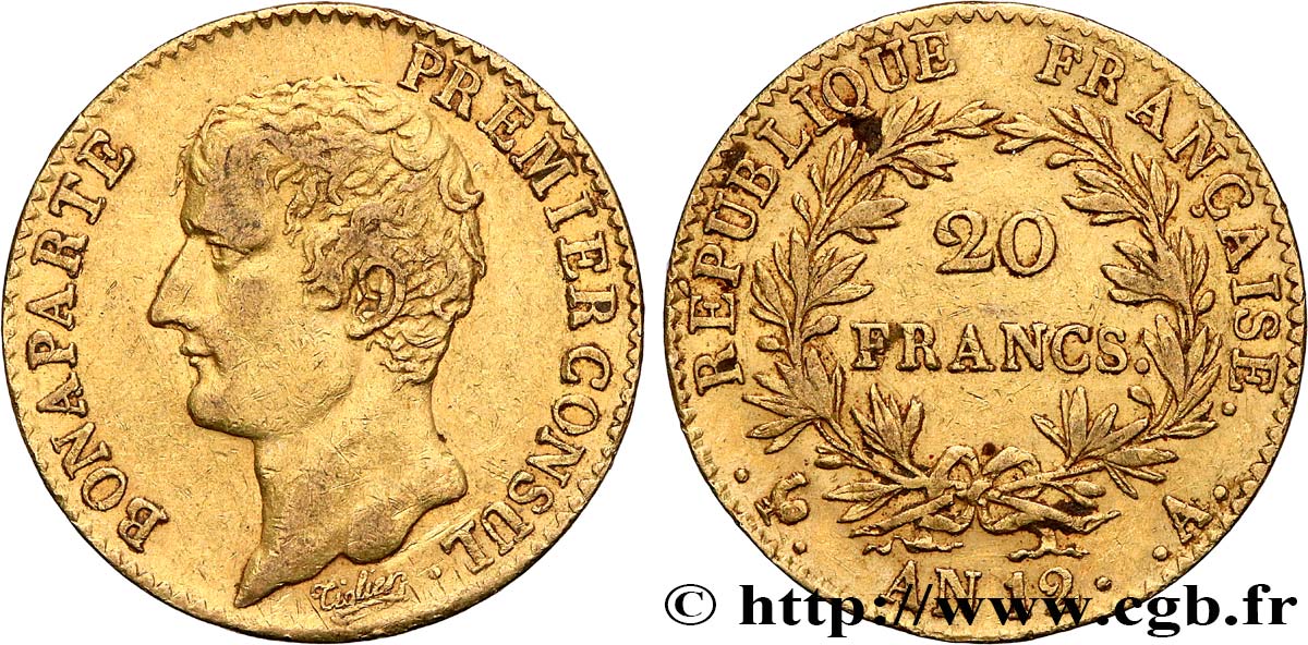 20 francs or Bonaparte Premier Consul 1804 Paris F.510/2 XF 