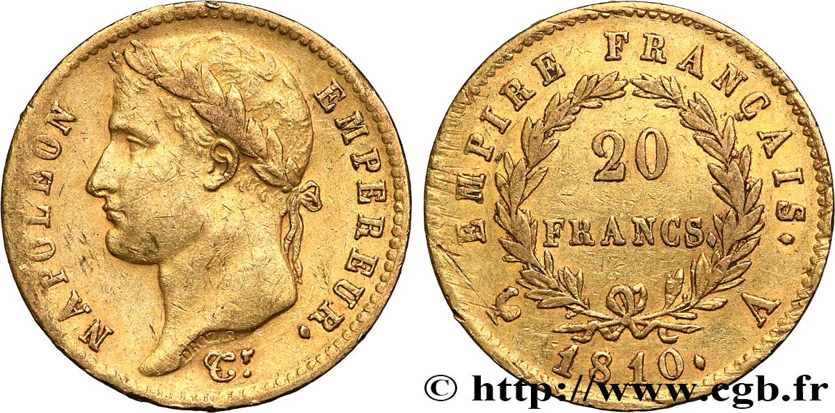 20 francs or Napoléon tête laurée, Empire français 1810 Paris F.516/9 TTB45 
