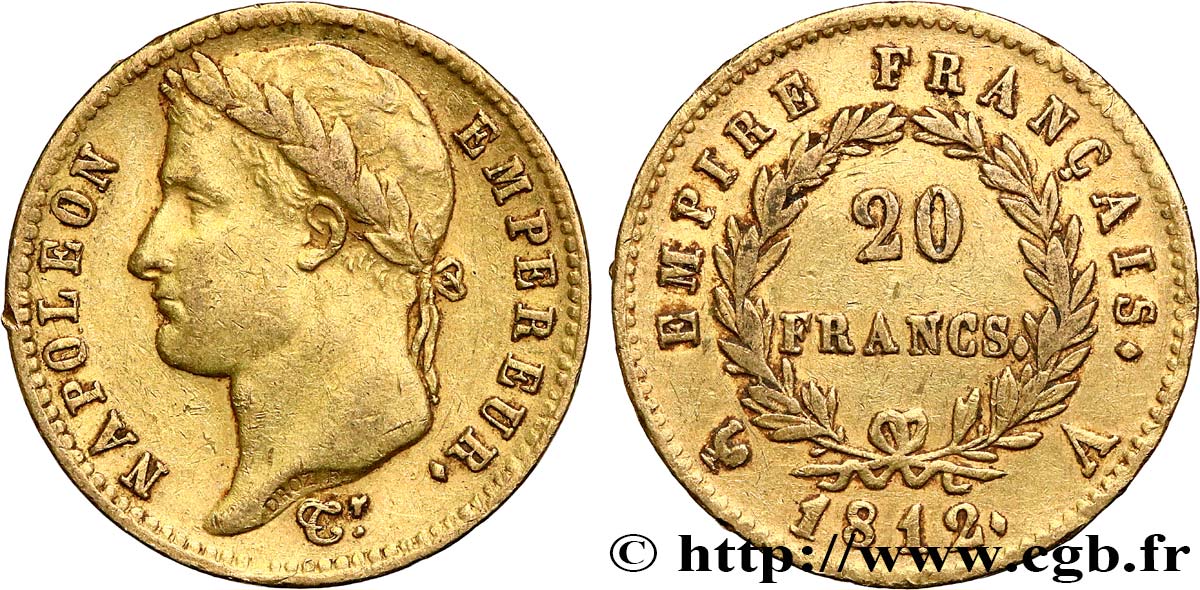 20 francs or Napoléon tête laurée, Empire français 1812 Paris F.516/22 TTB40 