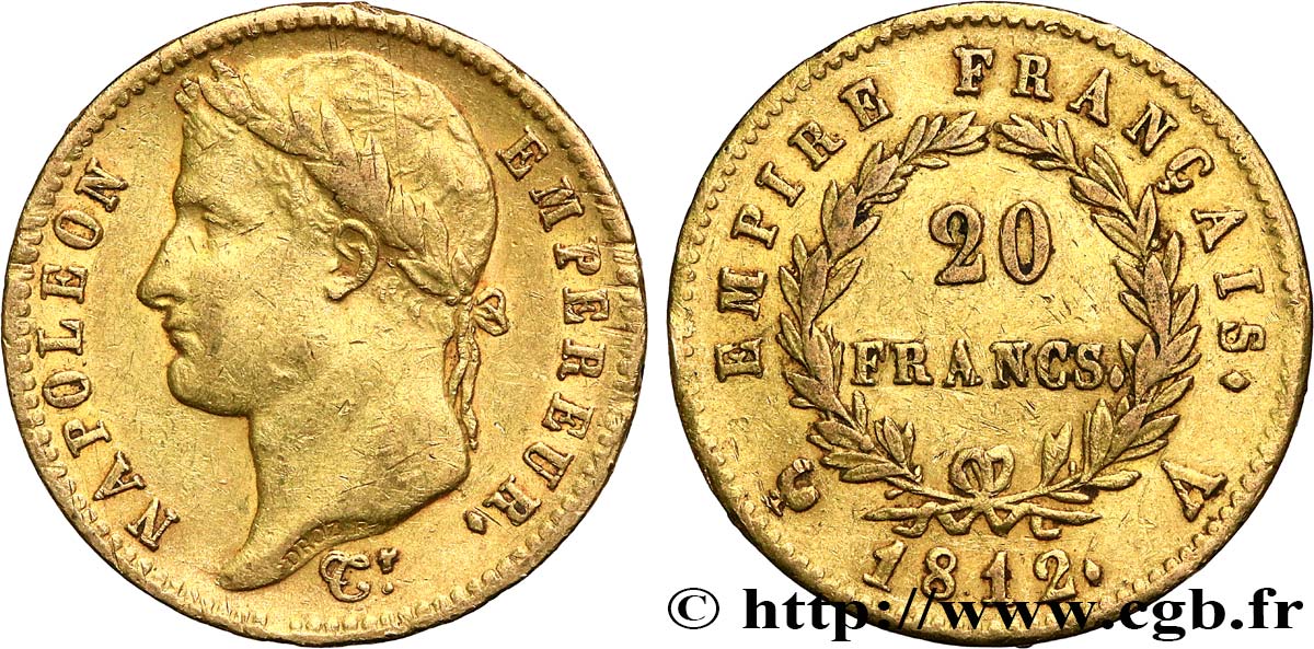 20 francs or Napoléon tête laurée, Empire français 1812 Paris F.516/22 SS40 
