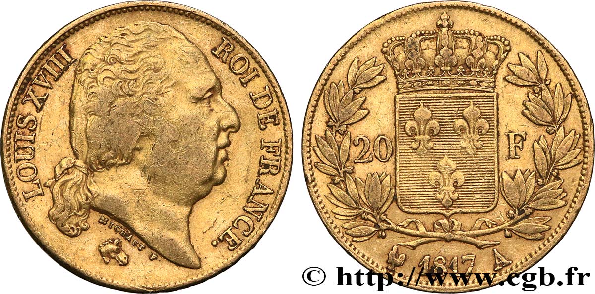 20 francs or Louis XVIII, tête nue 1817 Paris F.519/5 S35 