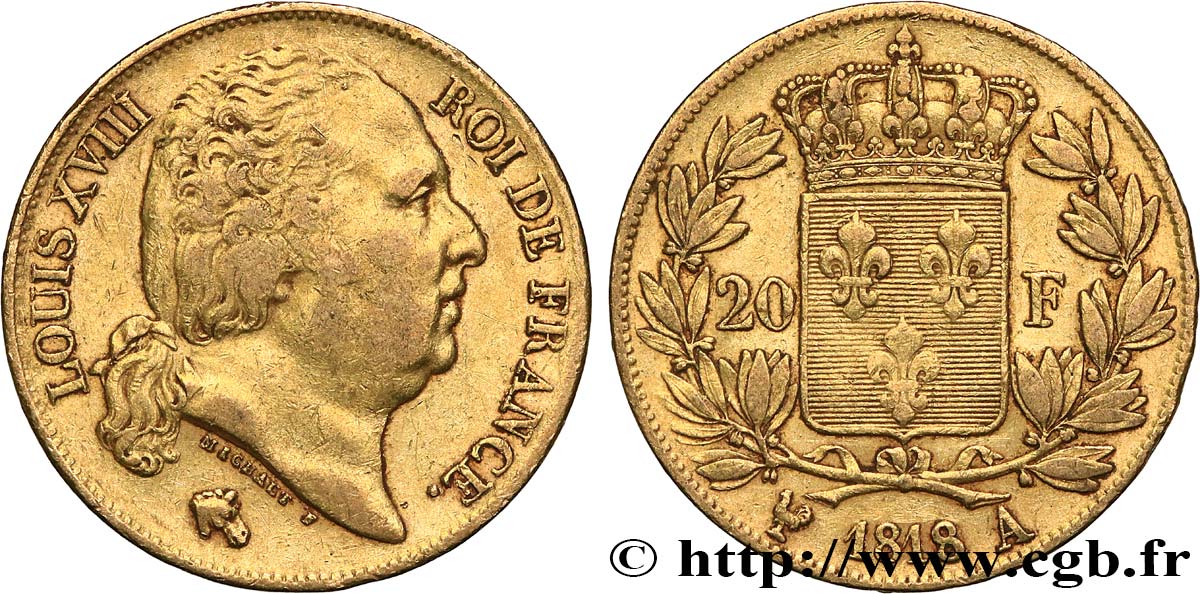 20 francs or Louis XVIII, tête nue 1818 Paris F.519/10 TTB40 