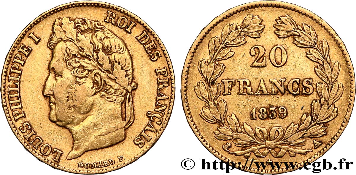 20 francs or Louis-Philippe, Domard 1839 Paris F.527/20 TTB40 