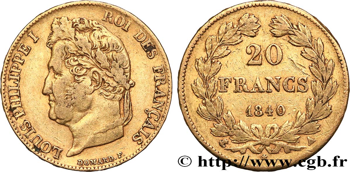20 francs or Louis-Philippe, Domard 1840 Paris F.527/22 BC35 