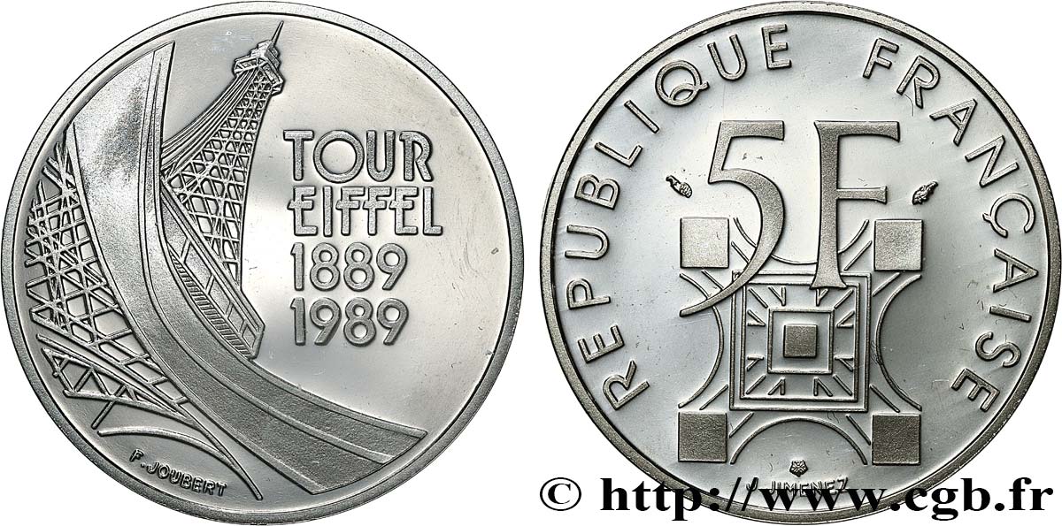 Belle Épreuve 5 francs Tour Eiffel 1989  F5.1200 3 SPL 