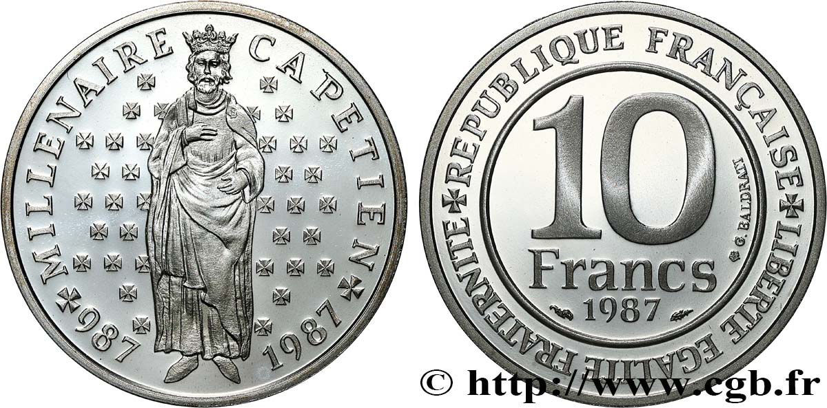 Belle Épreuve 10 francs Millénaire Capétien  1987 Paris F5.1301 3 MS 