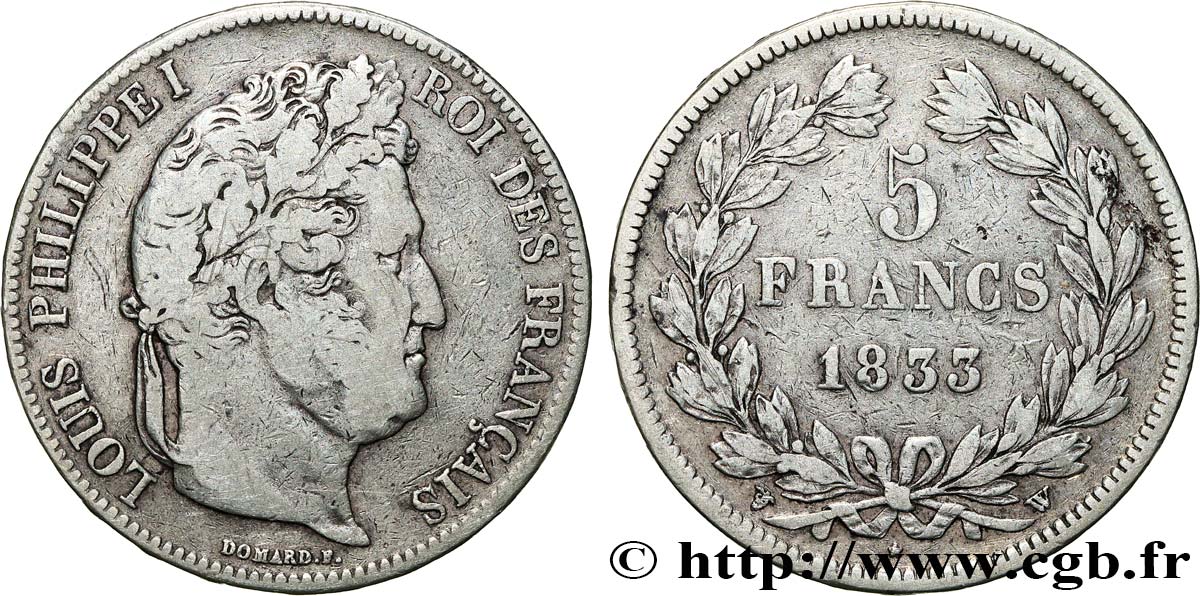 5 francs IIe type Domard 1833 Lille F.324/28 TB 